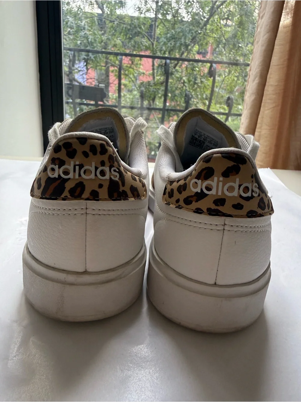 adidas White Sneakers with Leopard Stripe Trim